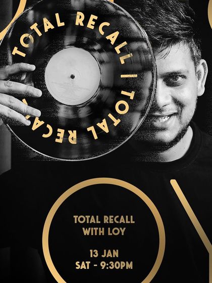 A poster for a "Total Recall" throwback tunes night, which often has a fun, relaxed vibe similar to a brunch.