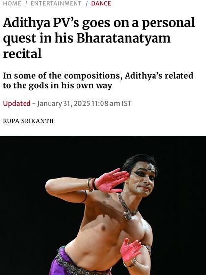 Another press mention, this time from an article in The Hindu discussing my personal approach to compositions. For me, dance is a way to relate to the stories of the gods in my own way.