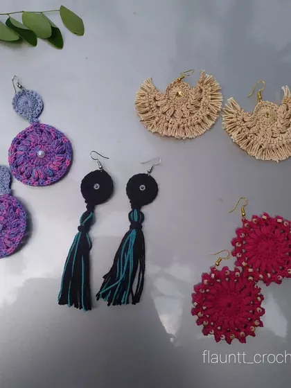 A collection of my Lux Solaris earrings, showing four different styles. These are perfect for summer, brunch parties, or as part of a bridesmaid gift hamper.