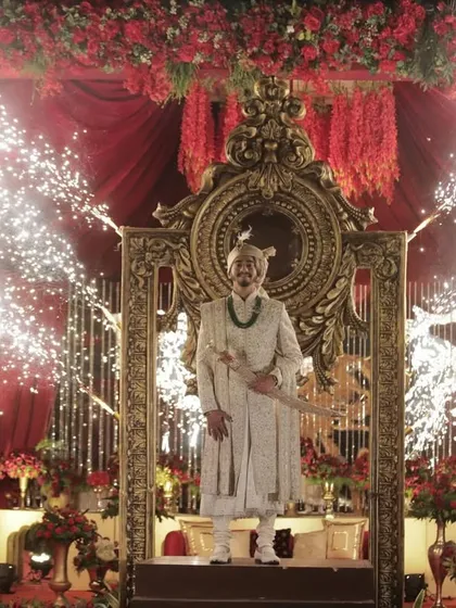 A groom's entry fit for a king. We use grand props, dramatic lighting, and cold pyrotechnics to create a powerful and regal entrance that sets the tone for the entire ceremony.