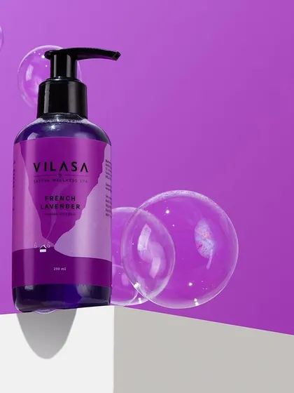 A fun and bubbly shot for a lavender body wash. We used digitally added bubbles to create a playful and dynamic image that communicates the product's cleansing and refreshing qualities.