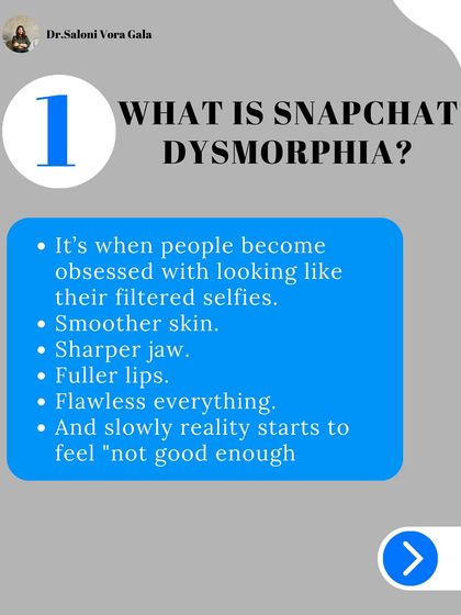 This graphic defines Snapchat Dysmorphia. It's when people become obsessed with looking like their filtered selfies, leading to the feeling that their real appearance is not good enough.