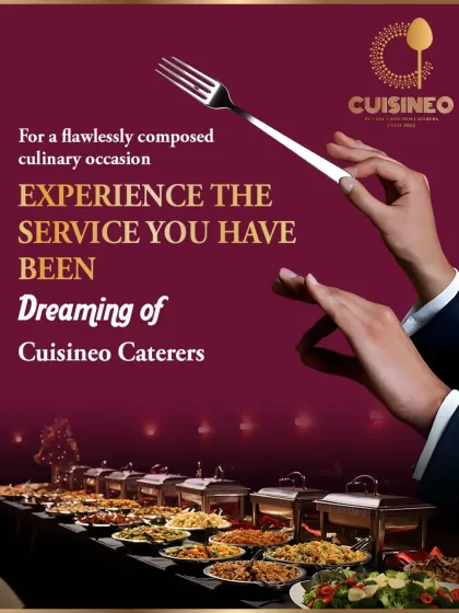 This graphic illustrates our promise of a flawlessly composed culinary occasion. From a full buffet to individual dishes, we deliver the service you've been dreaming of.