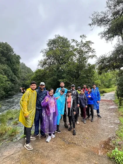 Another group shot from the Kurinjal trek, showcasing the beautiful riverside trail.