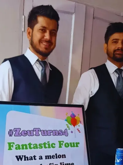 Our professional bartenders are ready to serve at any event, big or small. Here's our team at the "ZeuTurns4" birthday party, ready to mix up some fun.