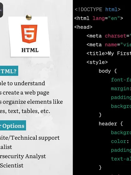 Here we cover HTML, the foundational language for creating web pages. It's simple to understand and essential for organizing content like text and images on the internet.