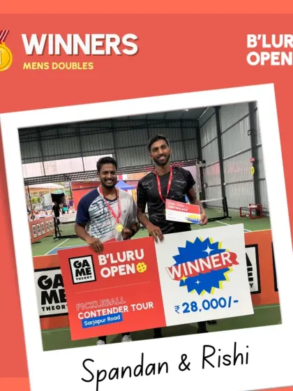 This is what victory looks like. We celebrate our champions at every event, complete with medals and prize money. Spandan and Rishi took home the Men's Doubles title at our Sarjapur Road Contender Tour.
