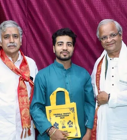 A picture with fellow artists at the Tirumala Tirupati Devasthanam after a devotional dance performance.
