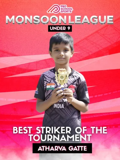 Congratulations to Atharva Gatte for being named the Best Striker of the U9 Monsoon League. His skill and hard work truly paid off.