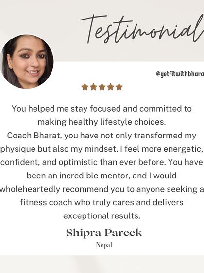 Shipra's testimonial about transforming her physique and mindset is why I do what I do. It's an honor to be recommended as a coach who truly cares.