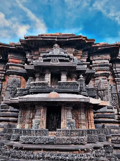 My treks are not just about nature, but also about Karnataka's rich heritage. This is the stunningly detailed architecture of a Hoysala temple we visit during our Kudremukha trip.