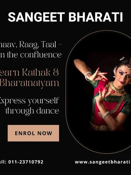 Learn the confluence of `Bhaav`, `Raag`, and `Taal`. We invite you to enroll in our Kathak and Bharatnatyam classes to express yourself through the timeless art of dance.
