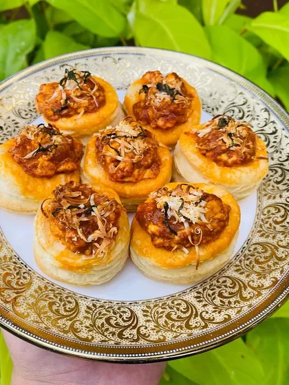 From our innovation series: Paneer Makhani Vol au Vent. A fusion of the classic French pastry with a beloved Indian curry.