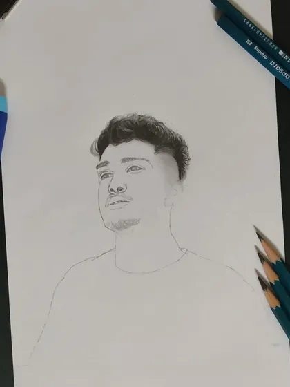 The first step is always a clean outline. This is a work-in-progress shot of a portrait before the detailed shading begins.