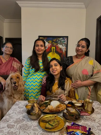 Another family picture from my Saadh, enjoying a traditional Bengali meal.