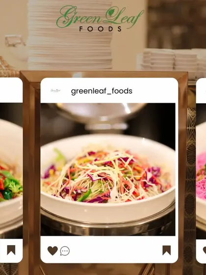 Our destination in catering is excellence. This graphic showcases some of our colorful salad preparations, reflecting our commitment to fresh, healthy, and visually appealing food.