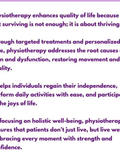 I believe physiotherapy is about restoring vitality. By addressing the root causes of pain and dysfunction, we help you regain independence and participate in the joys of life.