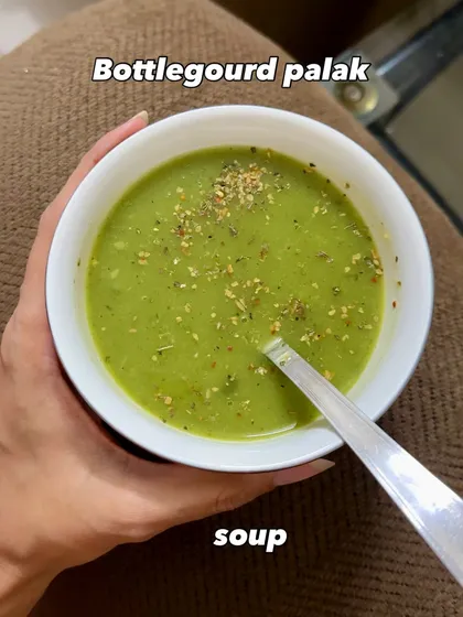 A comforting bowl of bottlegourd and palak soup. This is a simple way I increase my vegetable intake, especially on a rainy evening. It's packed with immunity-boosting spices and is a great accompaniment to any meal.