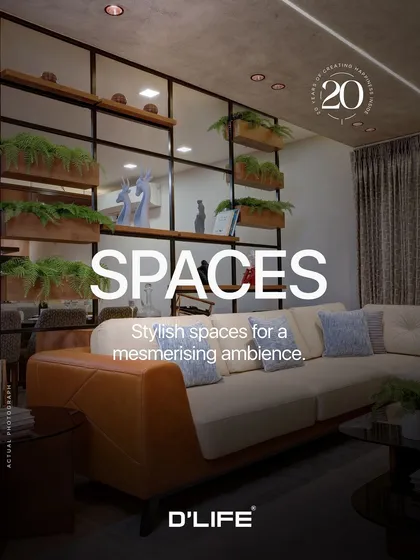 I create stylish spaces for a mesmerizing ambiance. This living room with its biophilic partition is a perfect example of functional elegance.