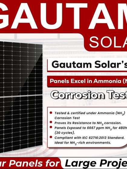 Our panels excel in the Ammonia (NH₃) Corrosion Test, proving their resistance to corrosion in ammonia-rich environments like agricultural sites. Compliant with IEC 62716:2013, they are built for durability and long-term performance.