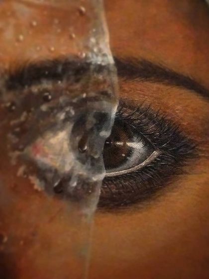 An early stage in the painting of 'Fear'. Even at the beginning, the focus is on establishing the intense, direct gaze of the eye, which is the anchor of the entire composition.