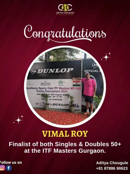 Congratulations to Vimal Roy for another marvelous achievement, reaching the finals of both Singles and Doubles 50+ at the ITF Masters Gurgaon.