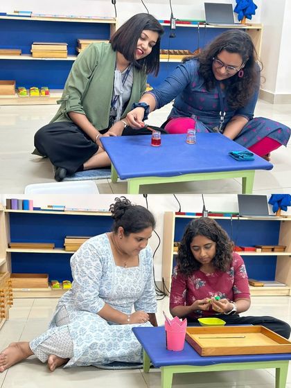 Teachers at Legacy School collaborate on practical life and sensorial exercises during our 5-day workshop, learning how these activities build concentration and fine motor control.