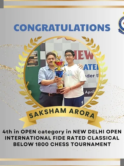 Saksham Arora proudly holds his trophy after securing 4th place in the New Delhi Open International FIDE rated tournament.