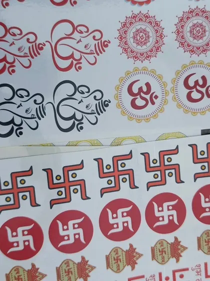 These sticker sheets feature traditional Indian symbols like Om, Swastik, and Ganesha. They are perfect for decorating products for religious festivals and pujas.
