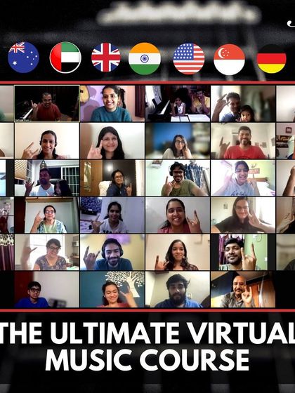 This image captures the energy of our virtual music courses. We bring together students from diverse backgrounds for live, interactive learning sessions that build both skills and a strong sense of community.