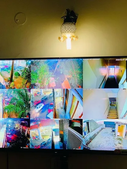 A colorful and clear 9-camera display, showcasing the quality of our IP camera systems.