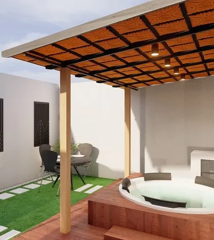A client wanted a bathtub for their child, but the bathroom was too small. My solution was to create a luxury spa experience on their roof with this five-seater jacuzzi. Now the whole family can relax and have fun together under the open sky.