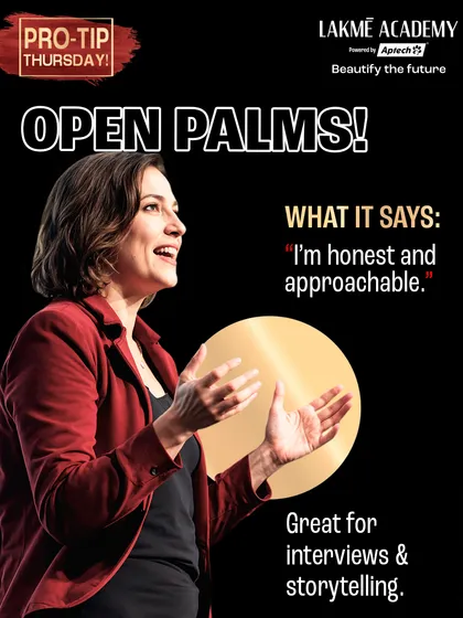 Pro-Tip Thursday: Open Palms. This gesture communicates honesty and approachability, making it great for interviews and storytelling. Learn more in my program.