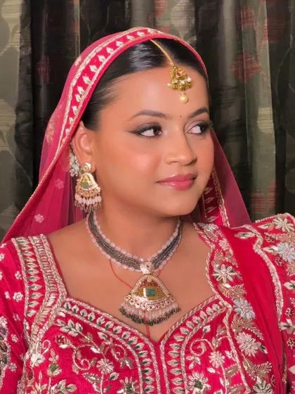 Just enhancements. This close-up shows how makeup can define and enhance your features without looking heavy, creating a polished and beautiful bridal look.