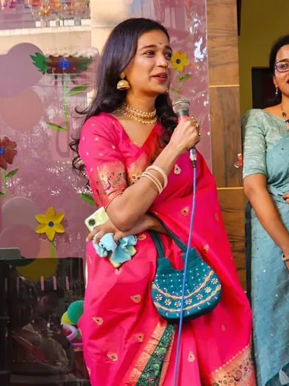 Addressing our first guests and parents during the inauguration. I shared my vision for creating a preschool that feels like a second home for every child.