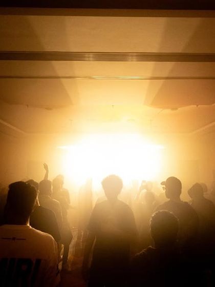 The crowd is bathed in a brilliant white light, their silhouettes creating a powerful image of unity and energy. This is the peak moment of a night at The Park.