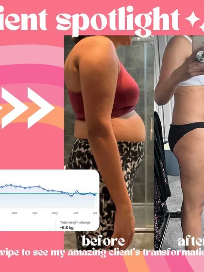 The side view of her 7-month transformation. The progress chart shows the steady, non-linear path of real weight loss. She learned to trust the process.