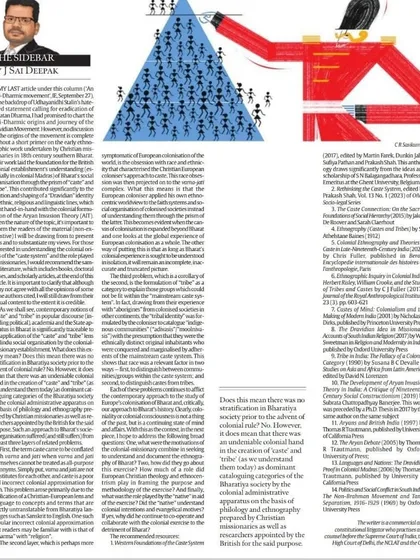 My column in The Indian Express, "The Sidebar". In this piece, I discuss the colonial construction of "caste" and "tribe" as administrative categories, which continues to impact our society today.