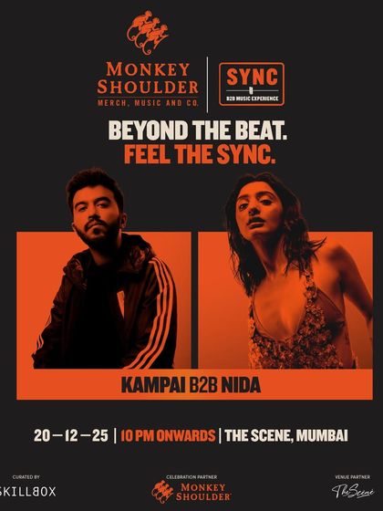 A poster for the Kampai B2B Nida SYNC event in Mumbai. Each poster in the series is consistent in branding yet unique to the city and artists.