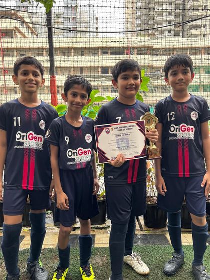 Our U11 team with Aditya, who earned the 'Player of the Match' trophy in the MFA YPL. Even in a tough match, we celebrate individual excellence and growth.