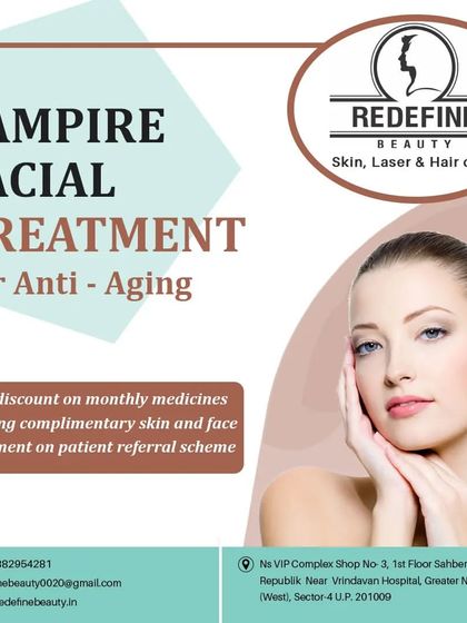 A graphic promoting our Vampire Facial Treatment for anti-aging. This procedure is excellent for natural skin rejuvenation and achieving what many call the "vampire glow."