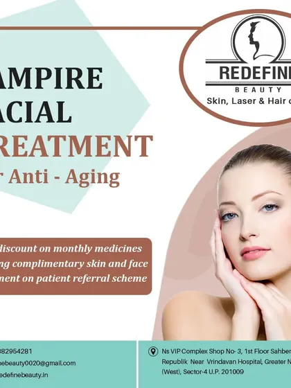 A graphic promoting our Vampire Facial Treatment for anti-aging. This procedure is excellent for natural skin rejuvenation and achieving what many call the "vampire glow."