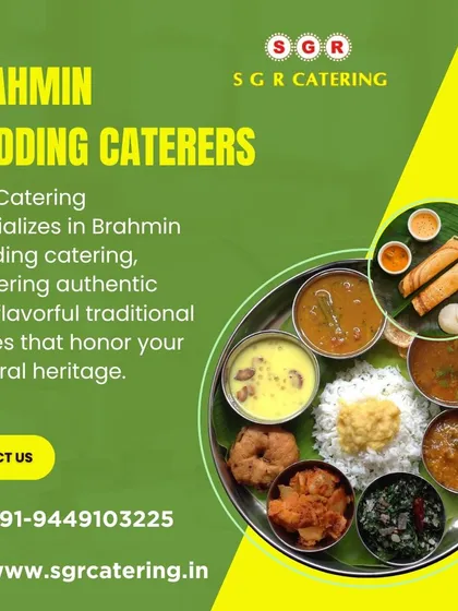 We specialize in Brahmin wedding catering, delivering authentic and flavorful traditional dishes that honor your cultural heritage. This image displays a complete meal served in traditional style.