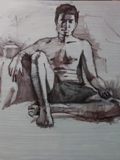 A monochrome figure study in oil colour on canvas from my college days. This was foundational practice in understanding human anatomy.