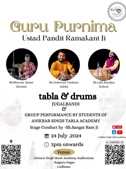 An announcement for a Tabla & Drums Jugalbandi with my dear brother, the amazing drummer Shravan Samsi. This kind of duet is a high-energy conversation between two different rhythmic traditions.