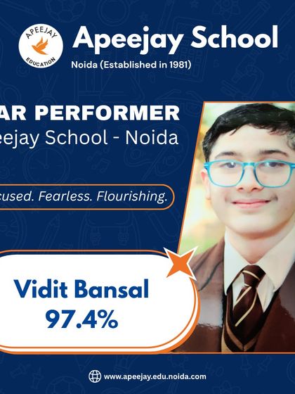 Vidit Bansal of Class 8 stands out as a star performer with an excellent score of 97.4%. His focused and fearless approach to learning is an example for his peers.