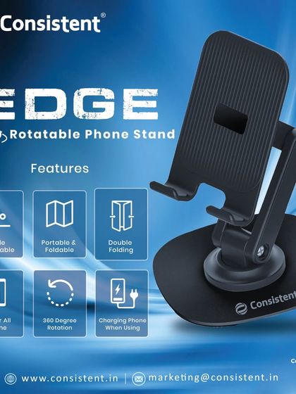 I designed the "Edge" phone stand for ultimate flexibility. Its double-folding design makes it extremely portable, while the 360-degree rotation and angle adjustment provide the perfect viewing position for any task.