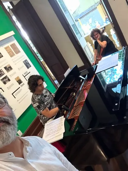 A selfie during our rehearsal in Rio. It's a special feeling to prepare for a concert as a family, blending sitar, cello, and piano.