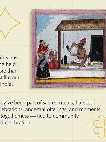 This image, featuring a traditional Indian painting, explains the cultural significance of spirits in India. They have long been a part of sacred rituals, harvest celebrations, and community gatherings.
