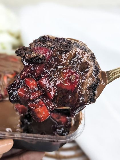One more look at that perfect bite. The combination of soft cake, juicy strawberries, and creamy Nutella makes this our most requested dessert, especially during strawberry season in Mumbai.